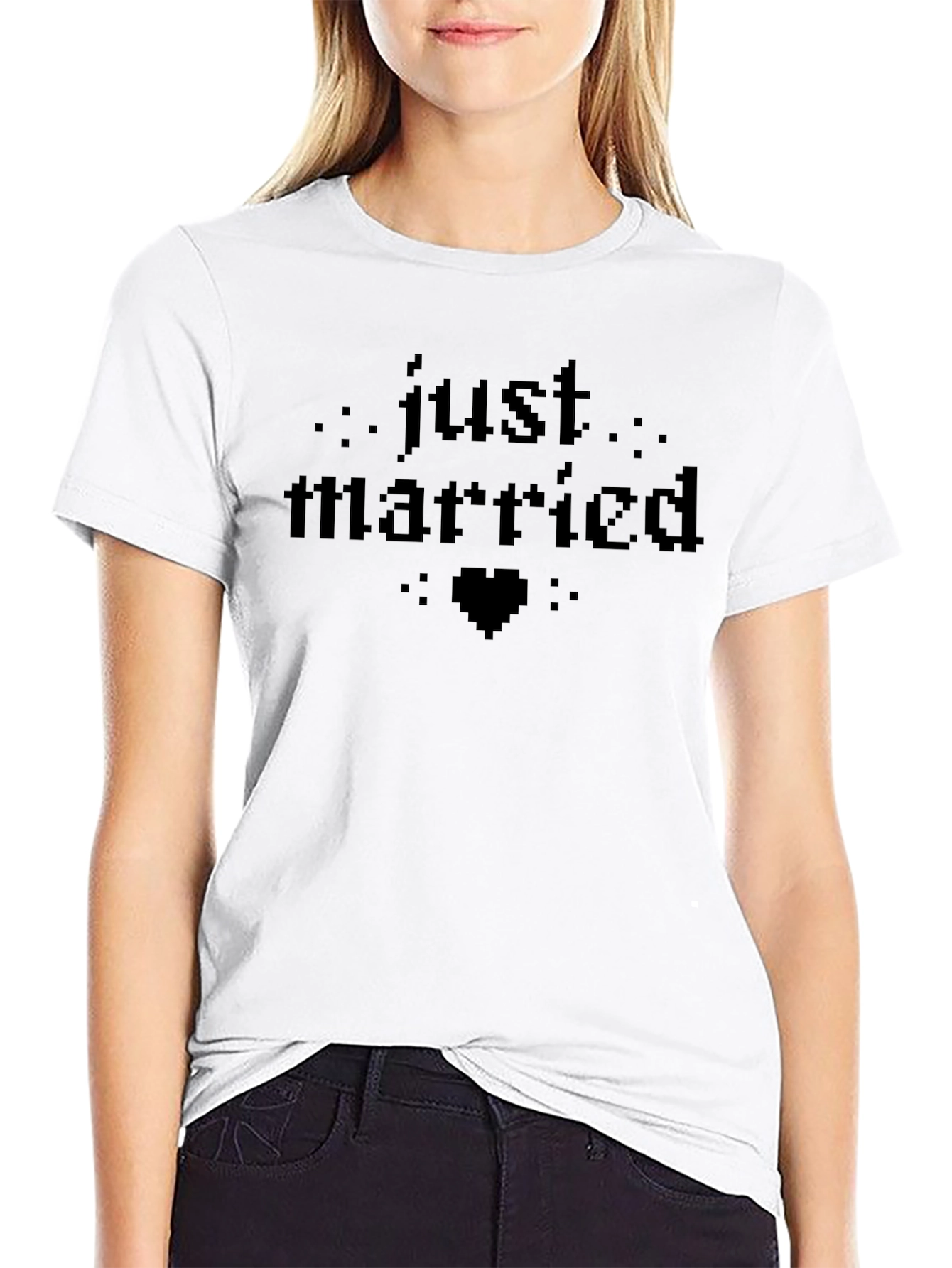 Just Married Pixel Heart T-Shirt - Black