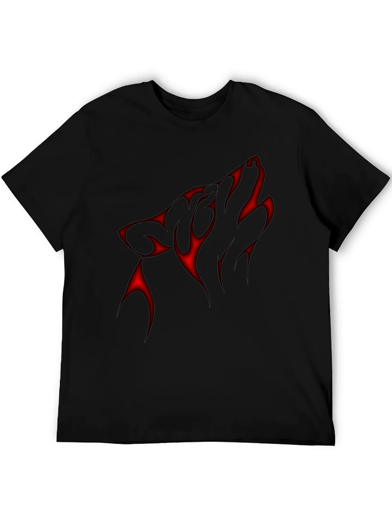 Black T-Shirt with Red Wolf Design