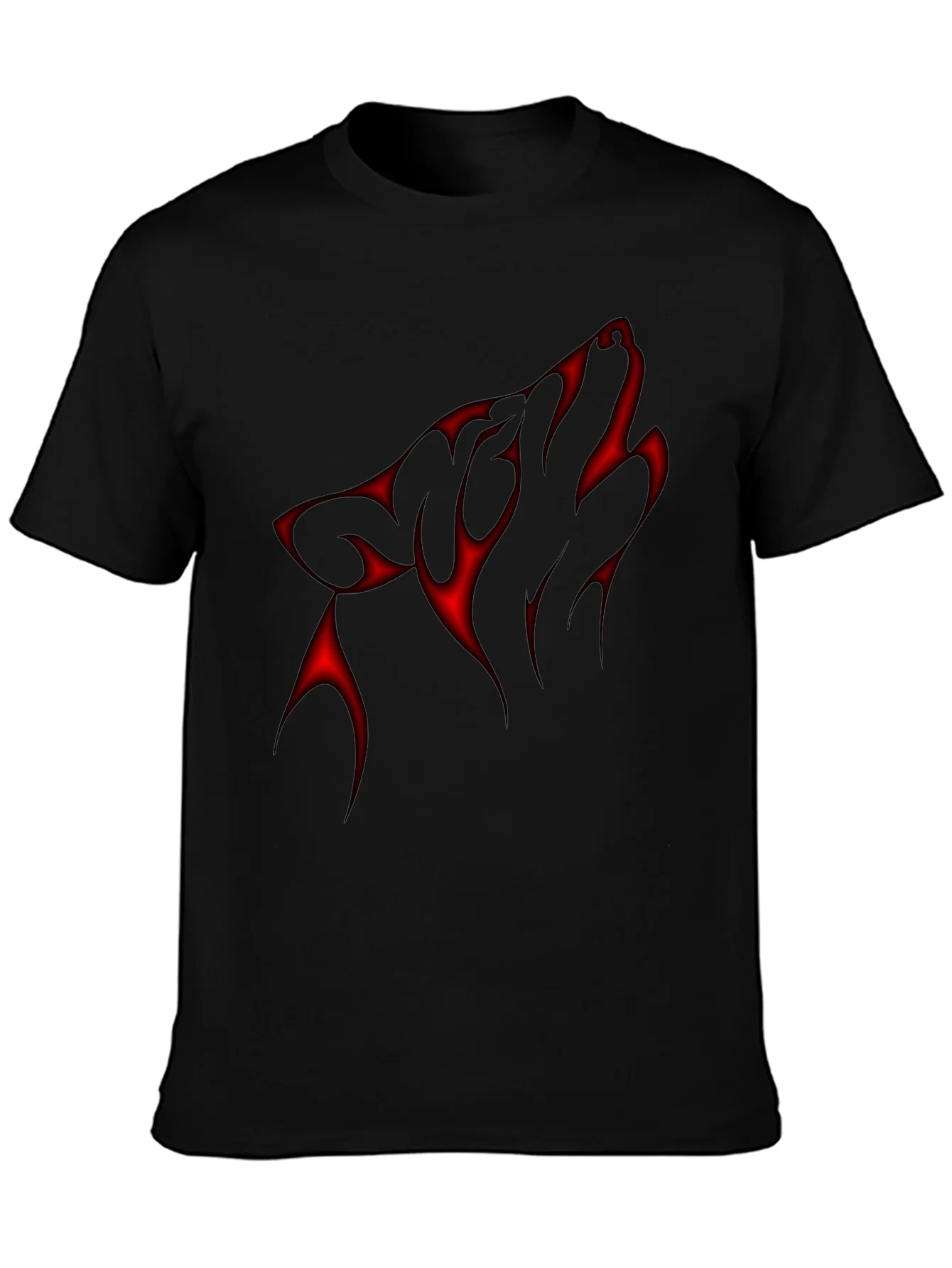 Black T-Shirt with Red Wolf Design