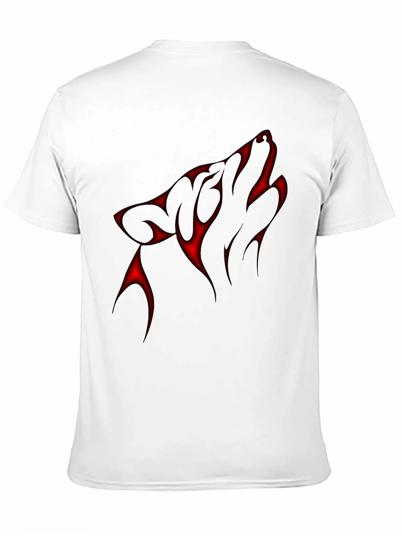Black T-Shirt with Red Wolf Design