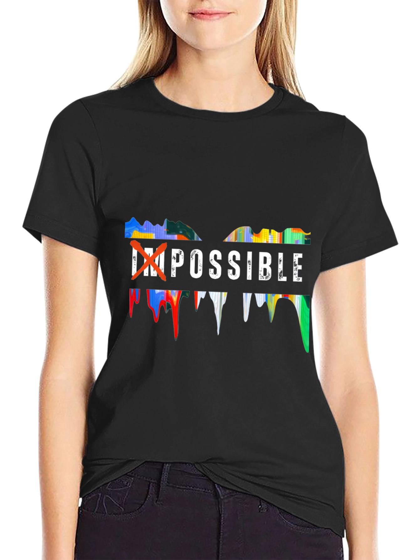 Inspirational Impossible Graphic Print Black T-Shirt