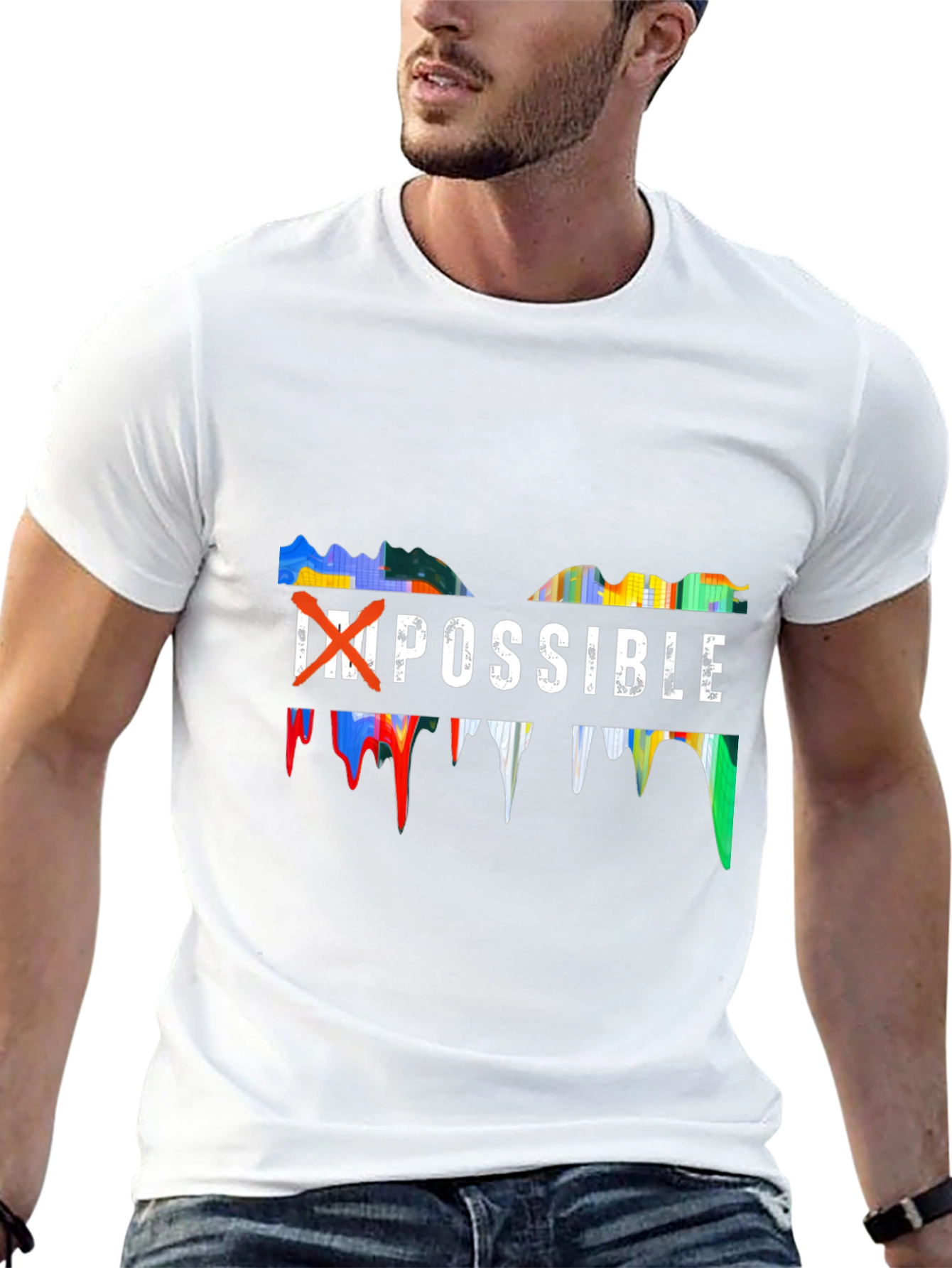 Inspirational Impossible Graphic Print Black T-Shirt