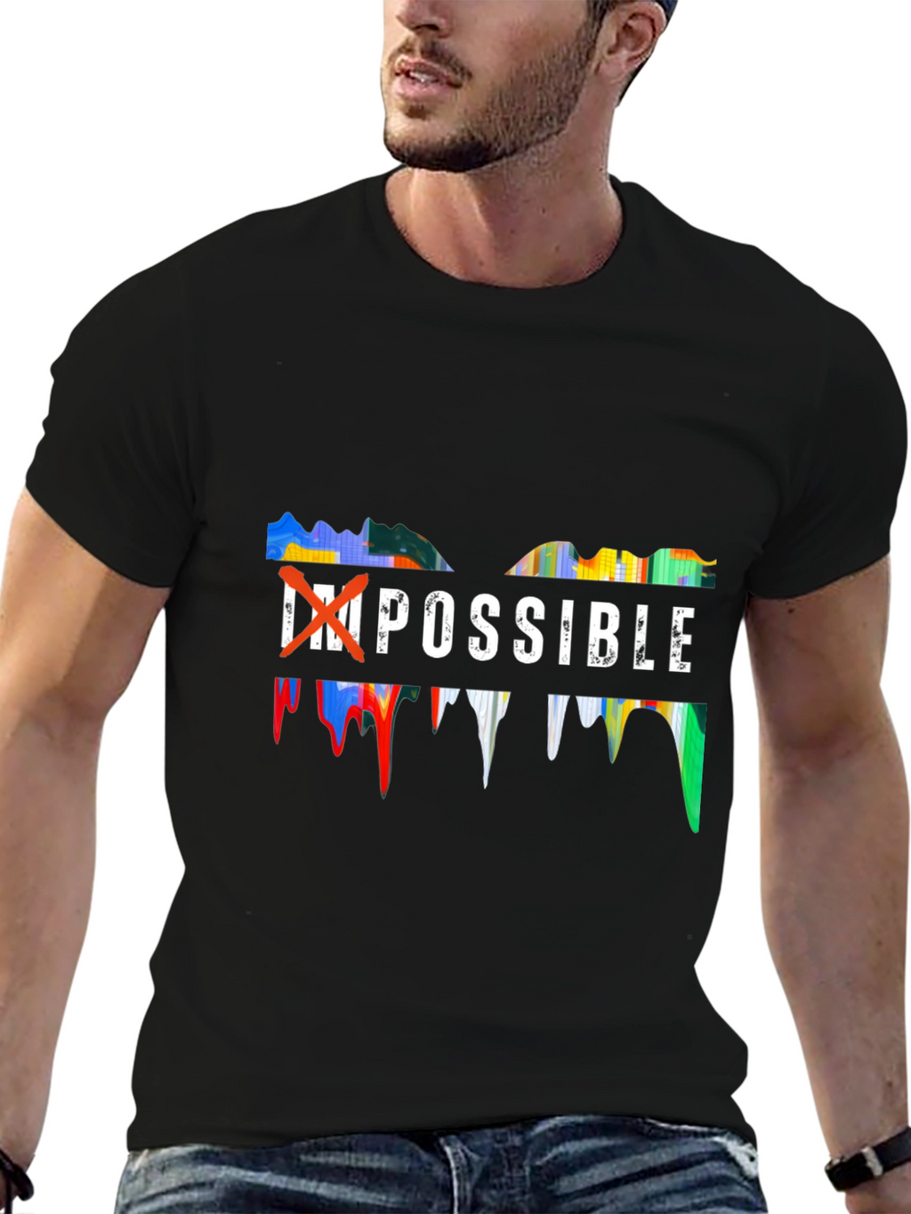 Inspirational Impossible Graphic Print Black T-Shirt