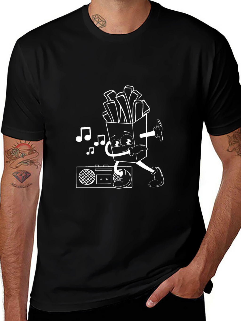 Dancing Fries Graphic Tee - Black Cotton T-Shirt