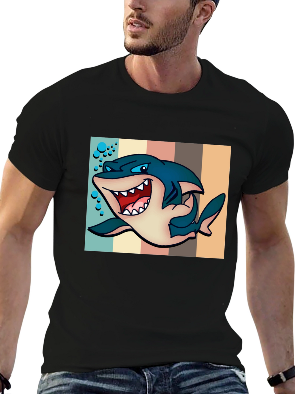 Cartoon Shark Graphic Tee - Mens Black T-Shirt