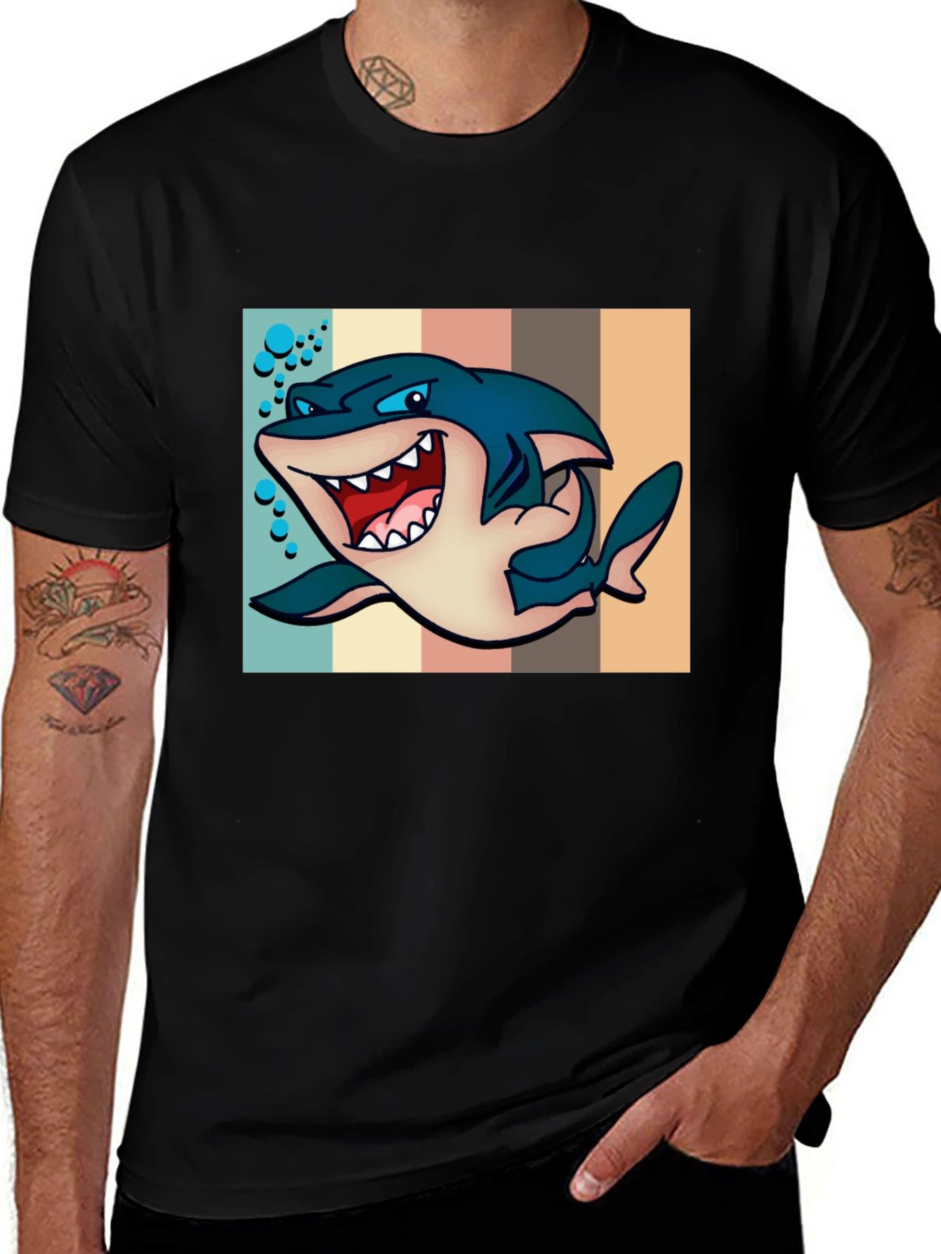 Cartoon Shark Graphic Tee - Mens Black T-Shirt