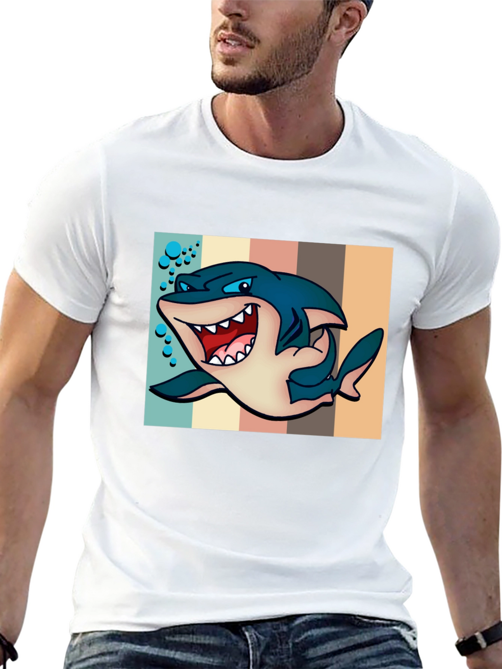 Cartoon Shark Graphic Tee - Mens Black T-Shirt