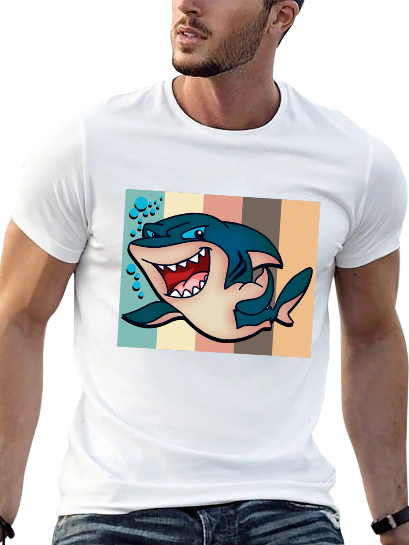 Cartoon Shark Graphic Tee - Mens Black T-Shirt
