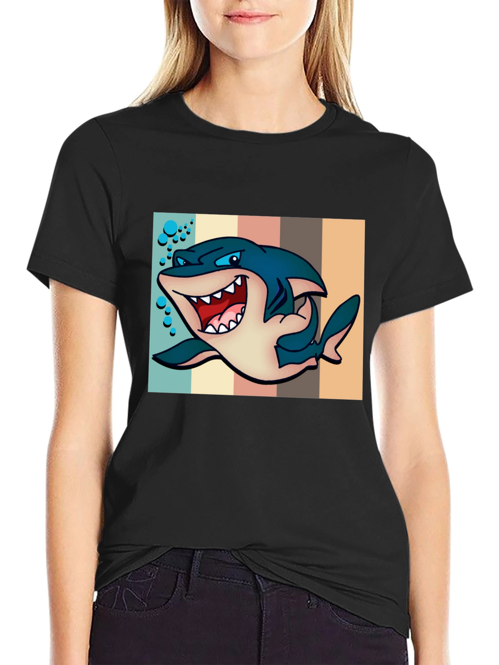 Cartoon Shark Graphic Tee - Mens Black T-Shirt