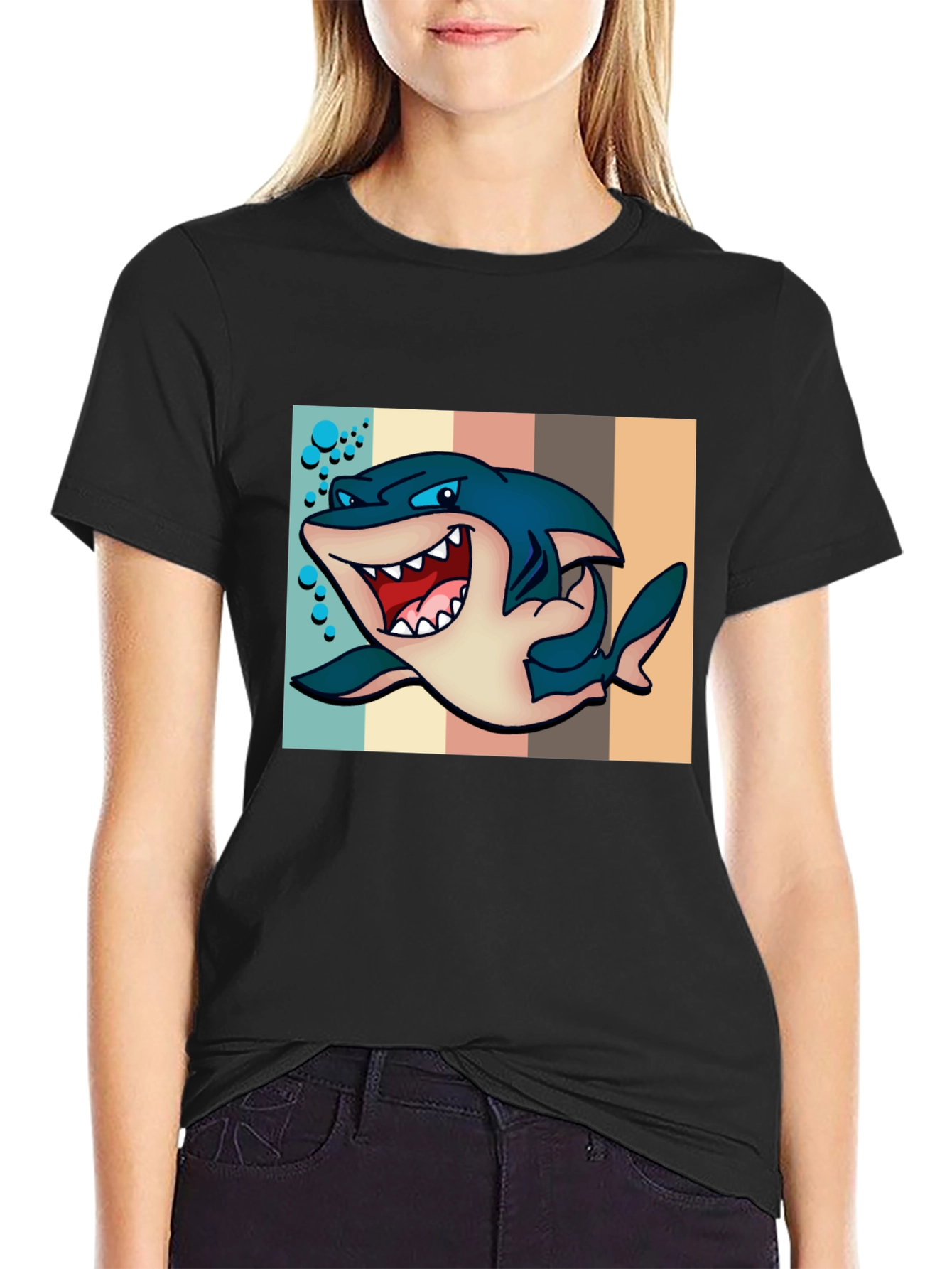 Cartoon Shark Graphic Tee - Mens Black T-Shirt