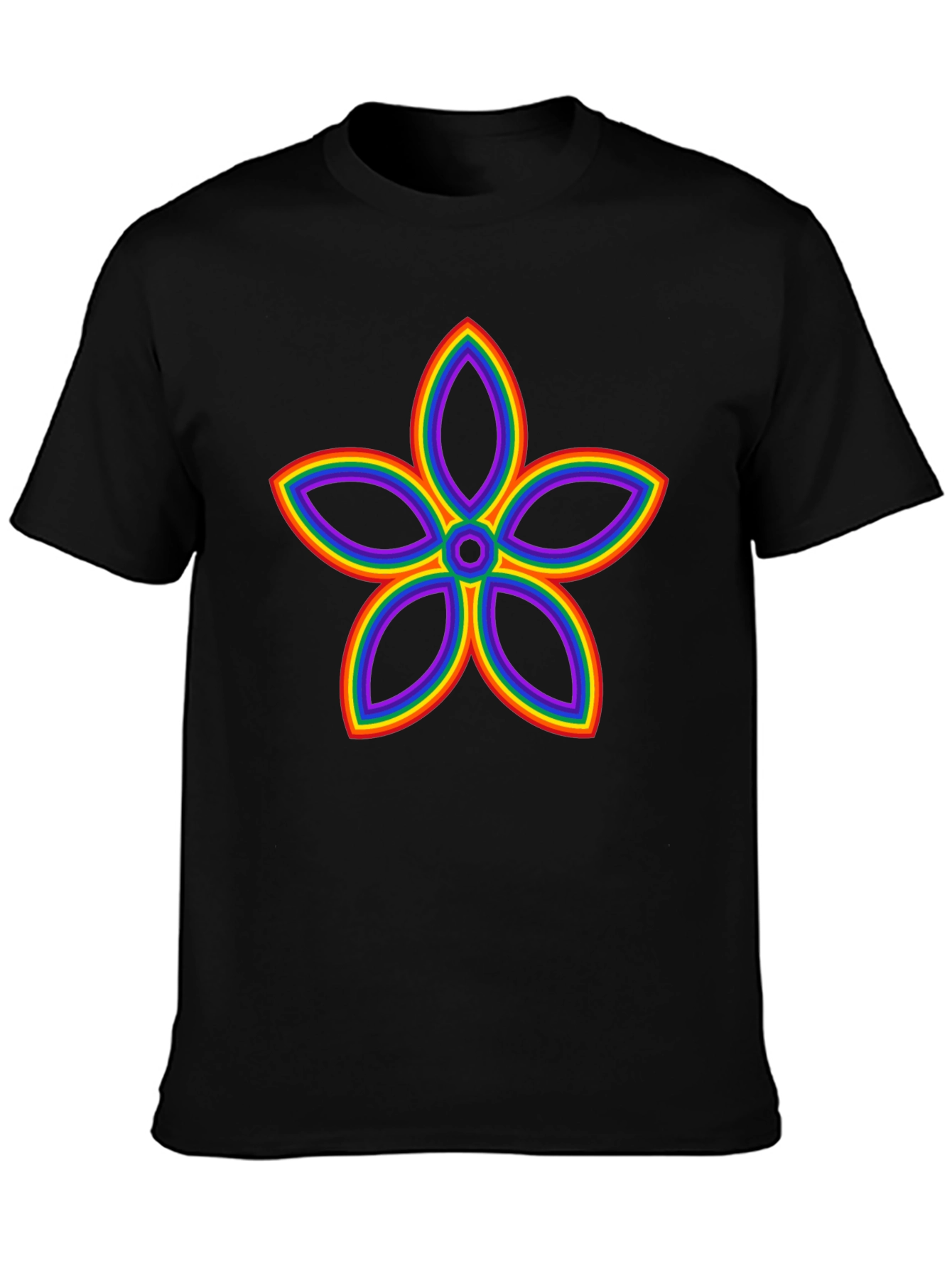 Rainbow Flower Graphic Black T-Shirt