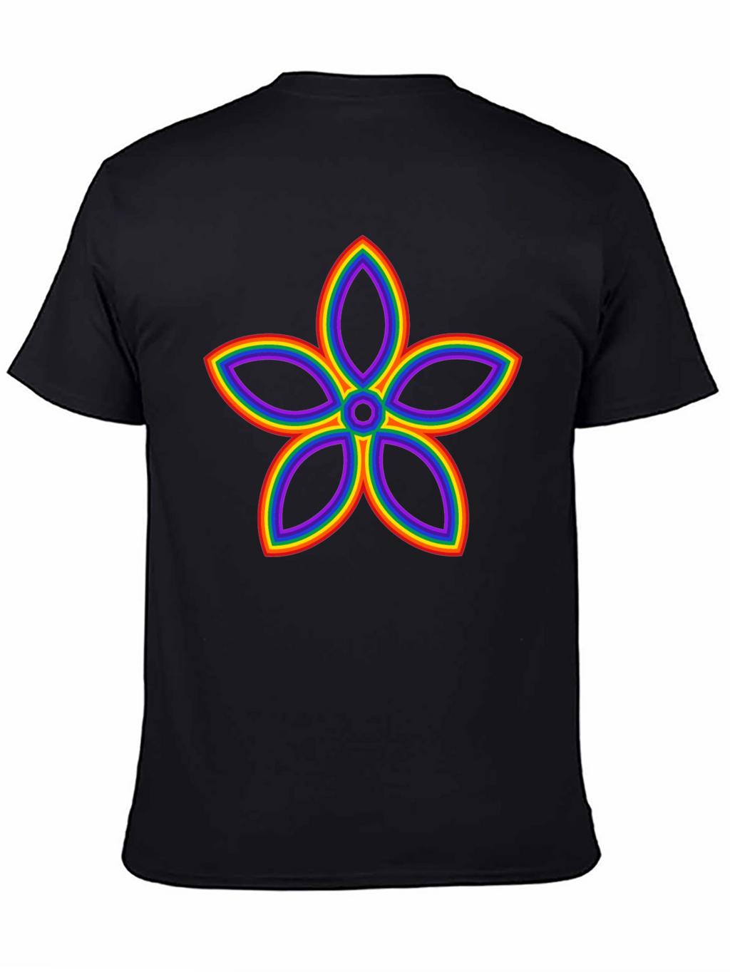 Rainbow Flower Graphic Black T-Shirt