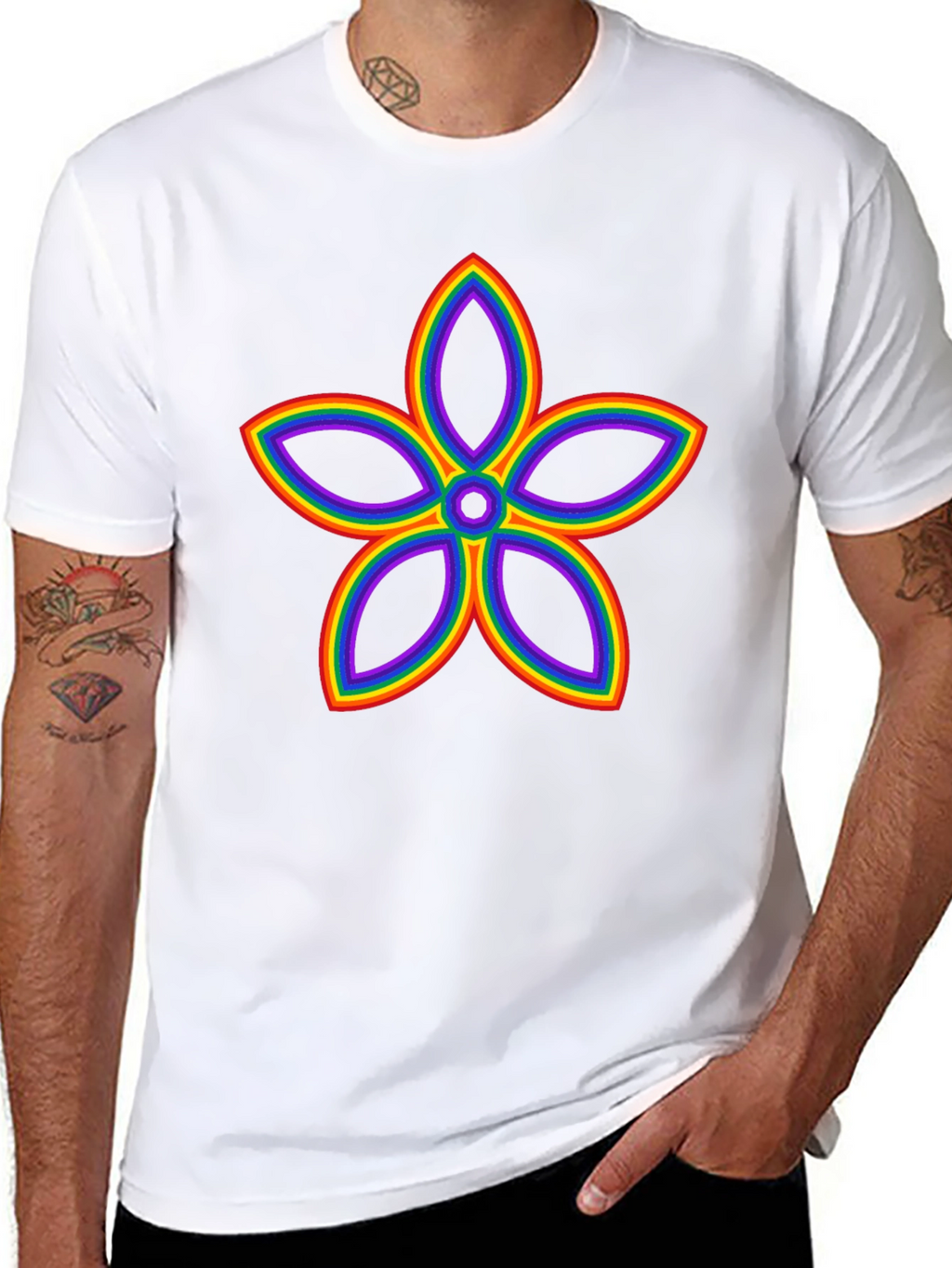 Rainbow Flower Graphic Black T-Shirt