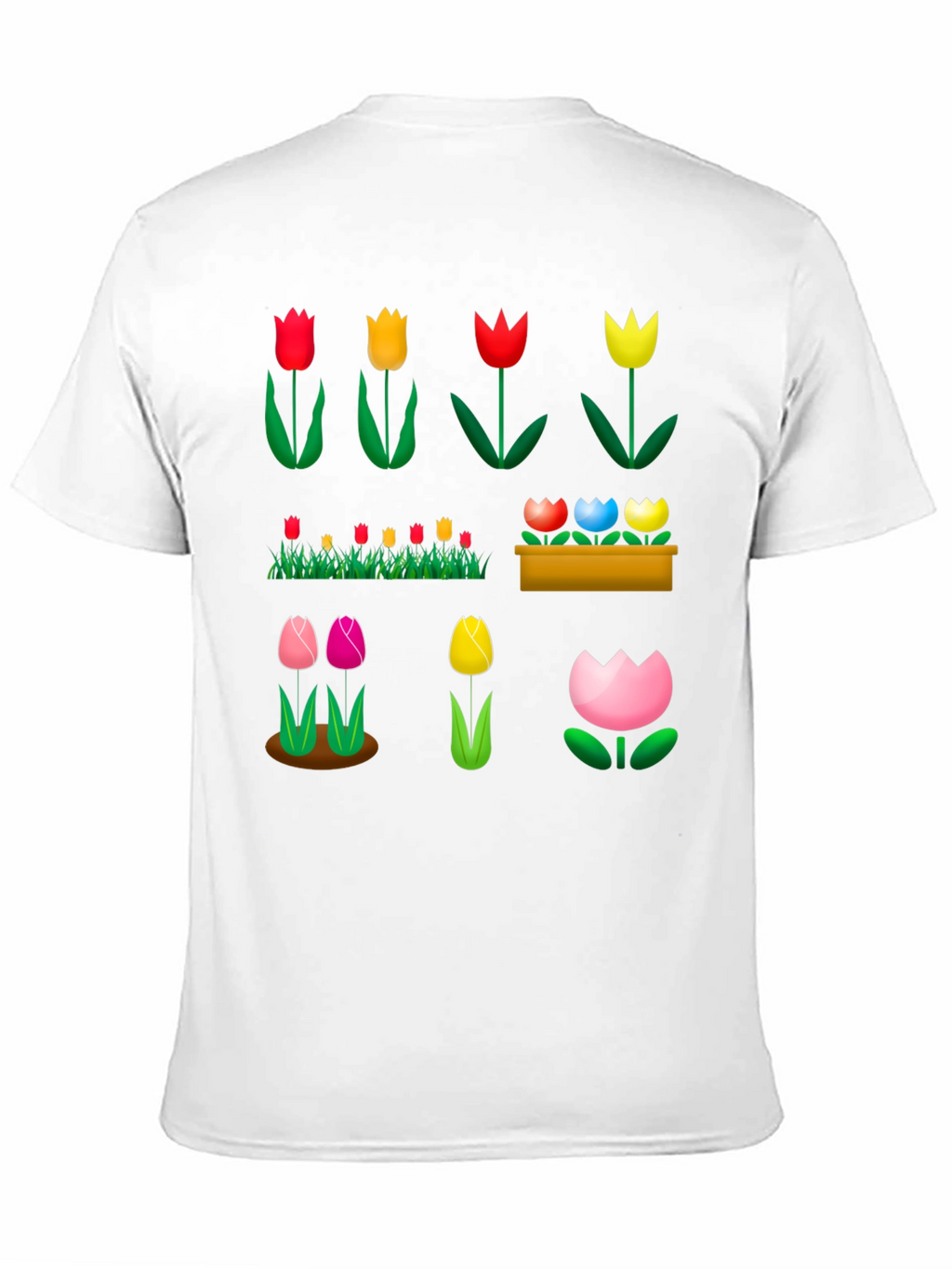 Floral Tulip Garden Black T-Shirt