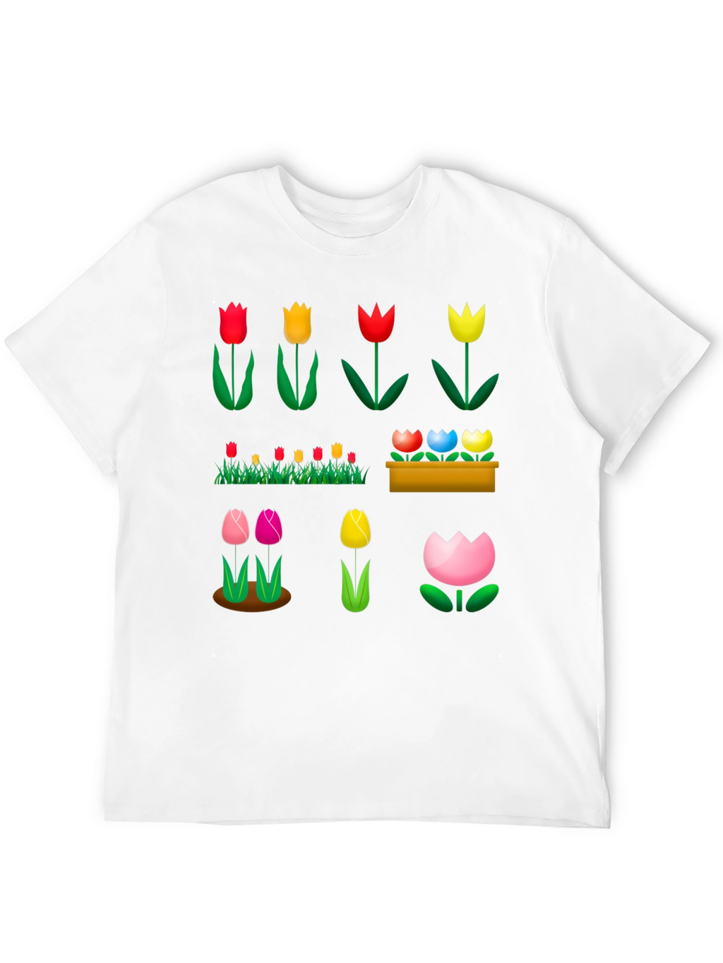 Floral Tulip Garden Black T-Shirt
