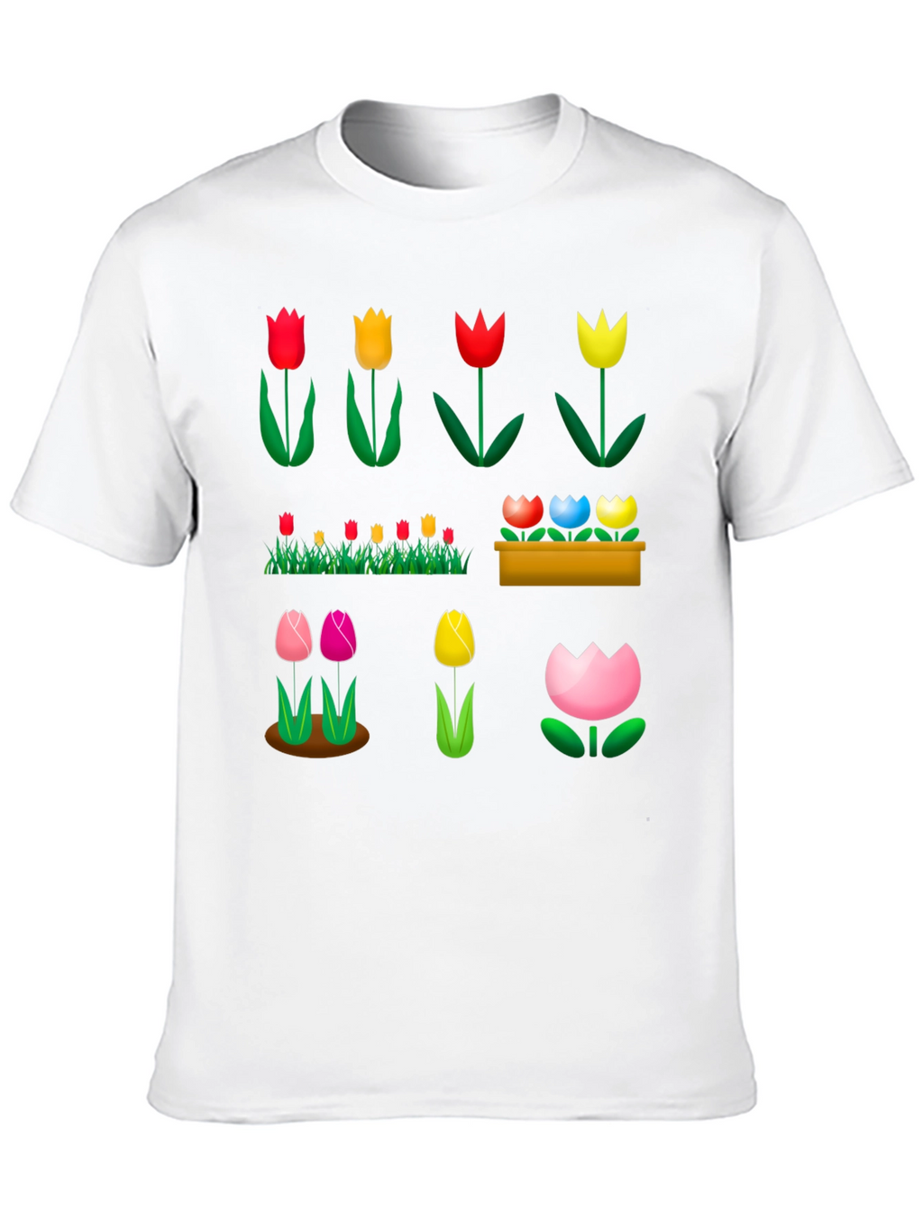 Floral Tulip Garden Black T-Shirt
