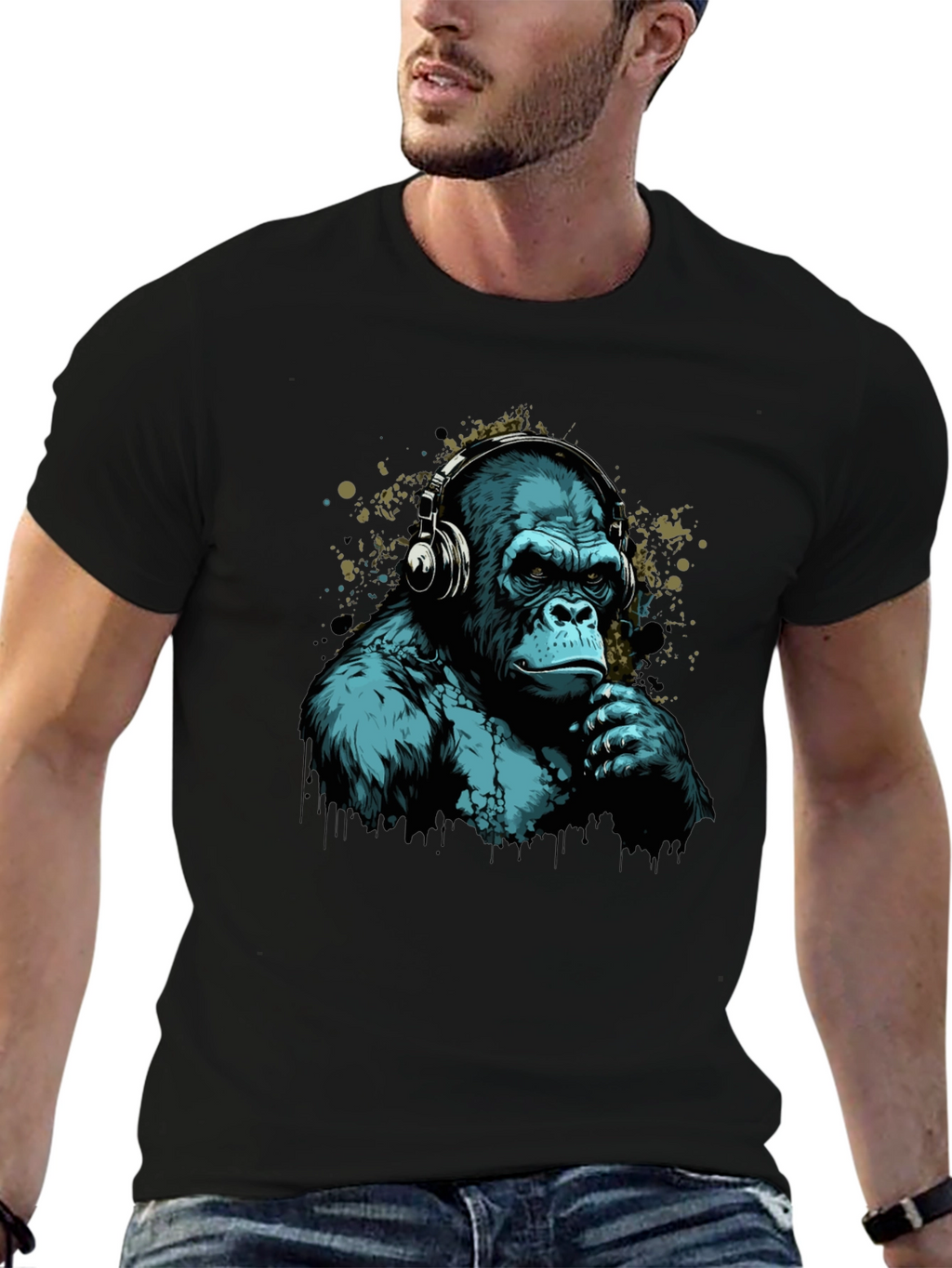 Cool Gorilla Headphones Graphic T-Shirt