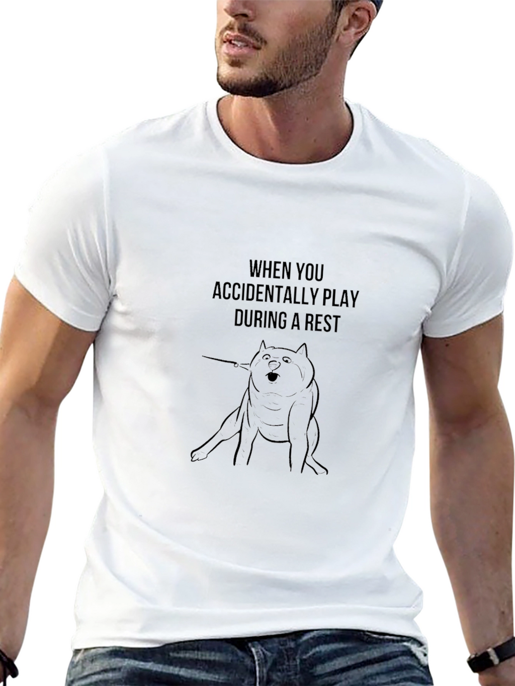 Funny Accidental Play Dog Graphic Black T-Shirt