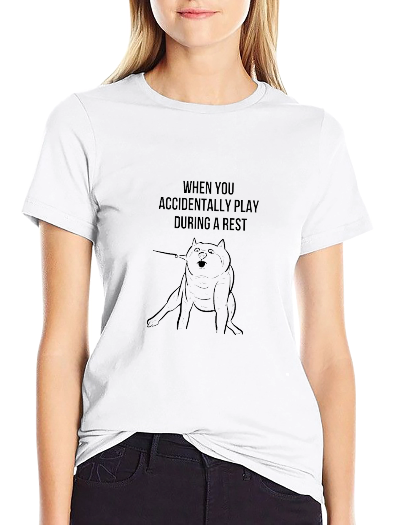 Funny Accidental Play Dog Graphic Black T-Shirt