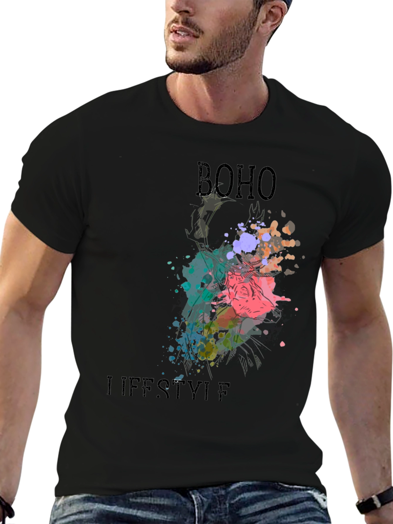 Boho Lifestyle Black T-Shirt - Stylish Graphic Tee
