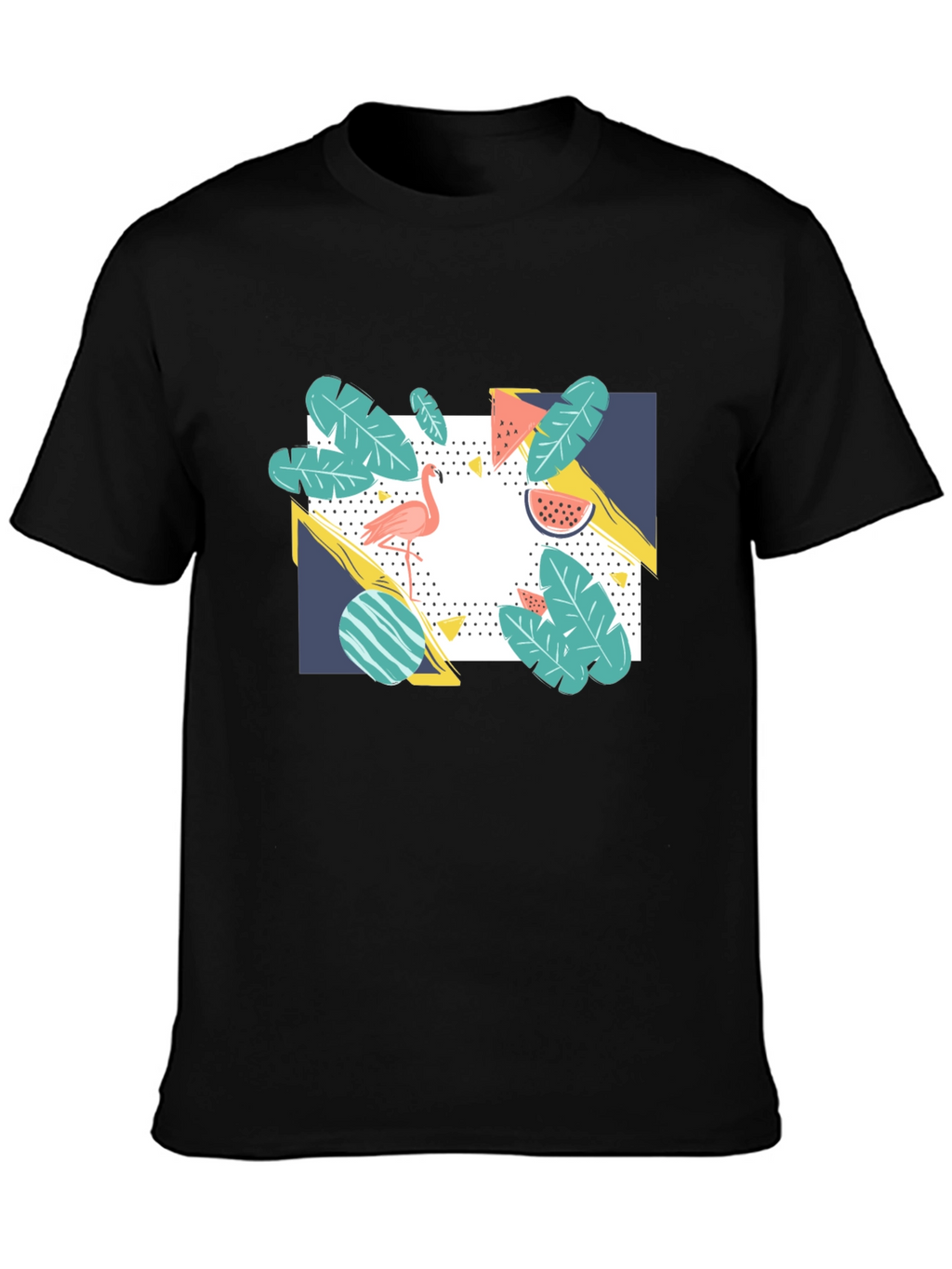 Tropical Flamingo Graphic Print Black T-Shirt