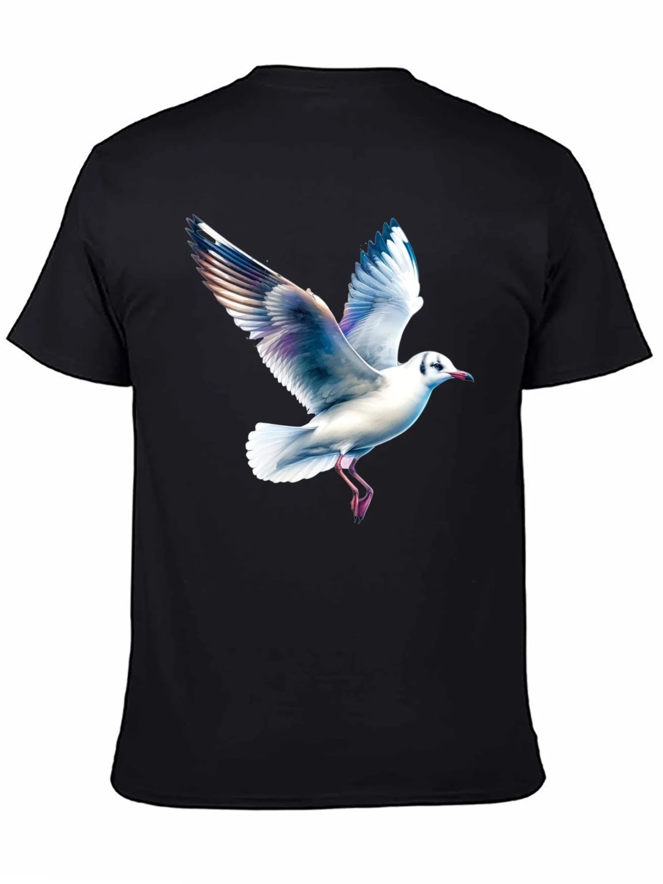 Black T-Shirt with Seagull Print