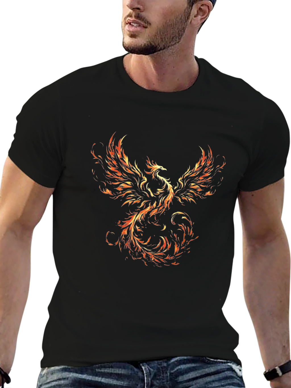 Fiery Phoenix Graphic Black T-Shirt