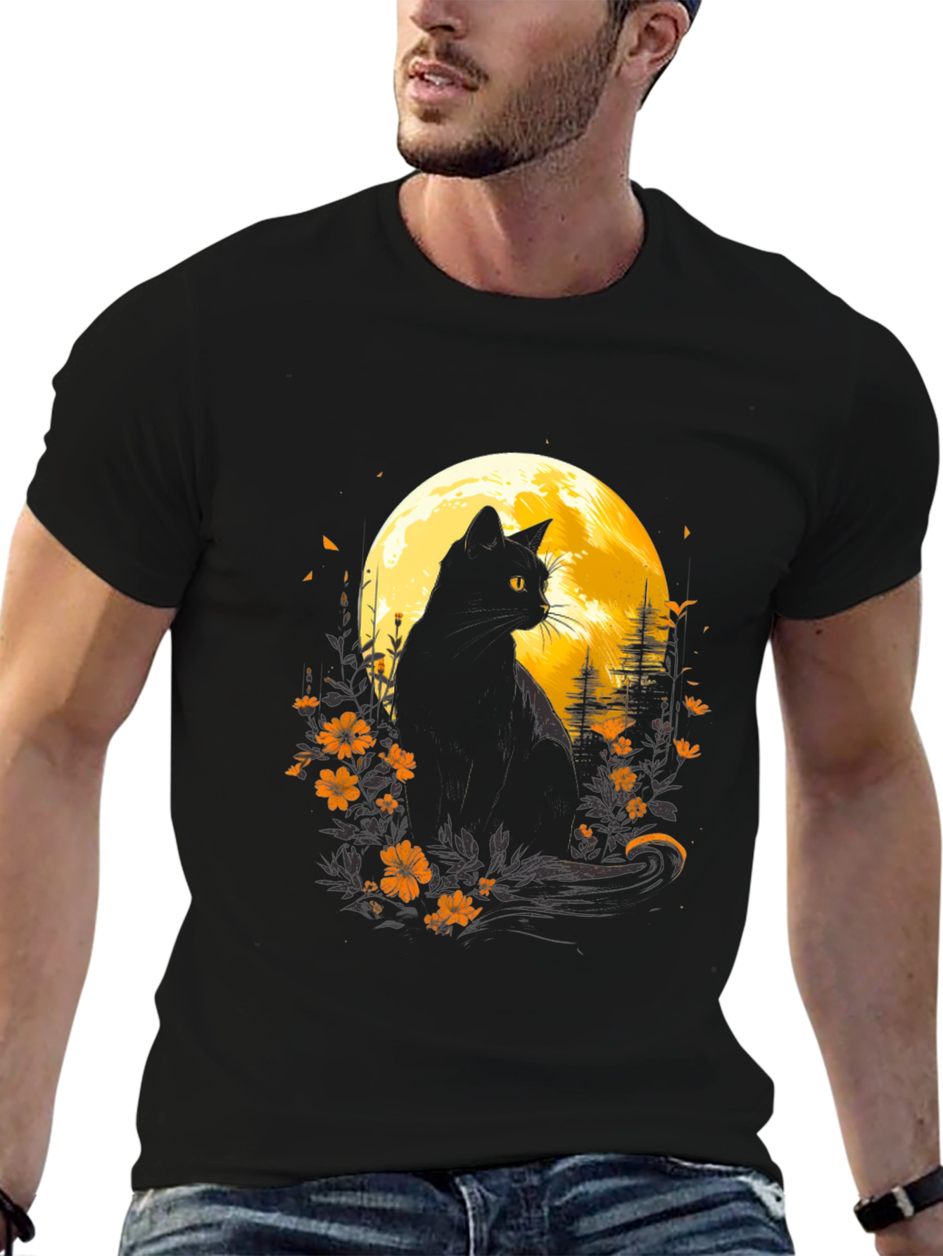Black Cat Moon Graphic Tee