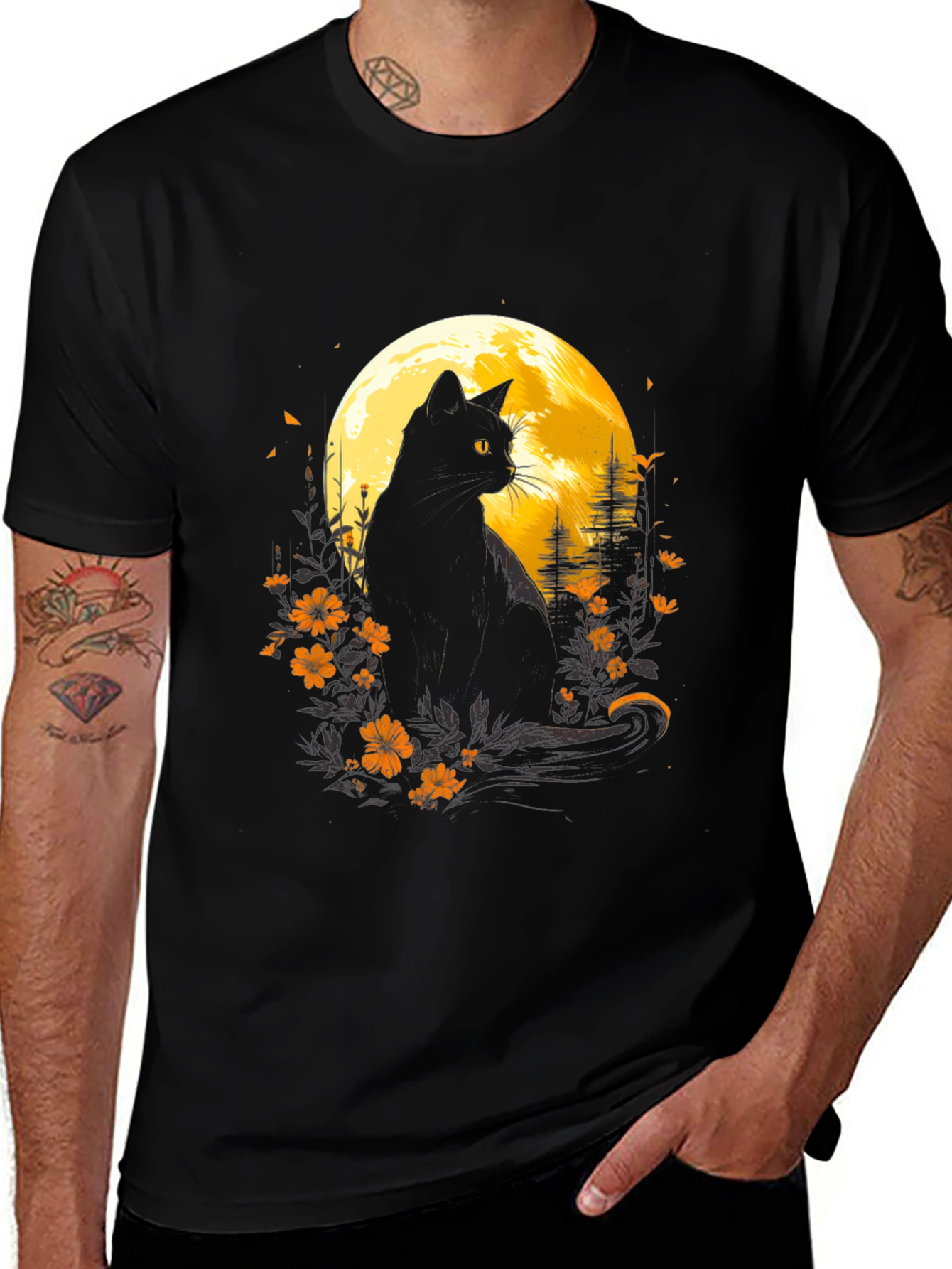 Black Cat Moon Graphic Tee