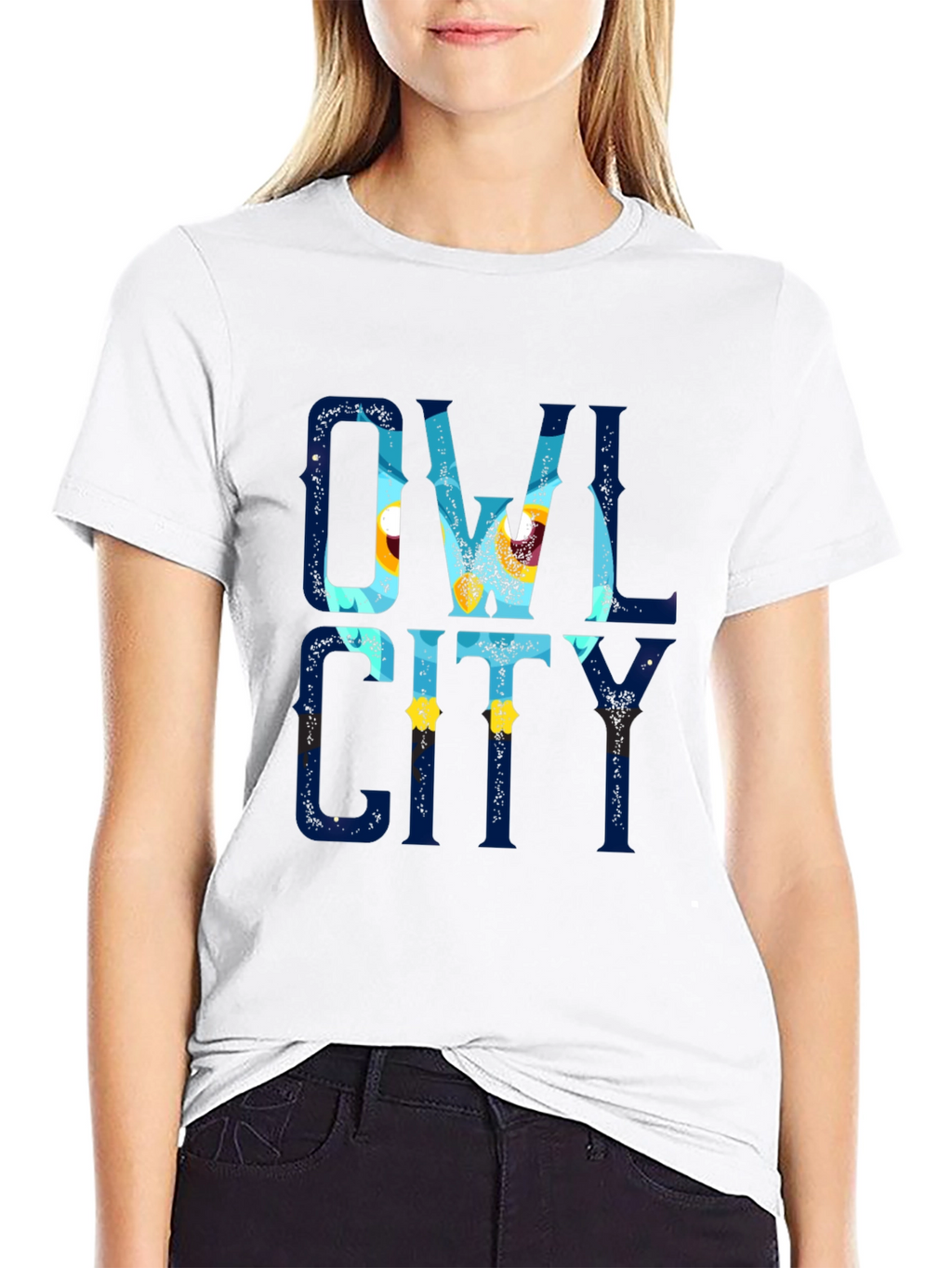 Owl City Graphic Print Black T-Shirt