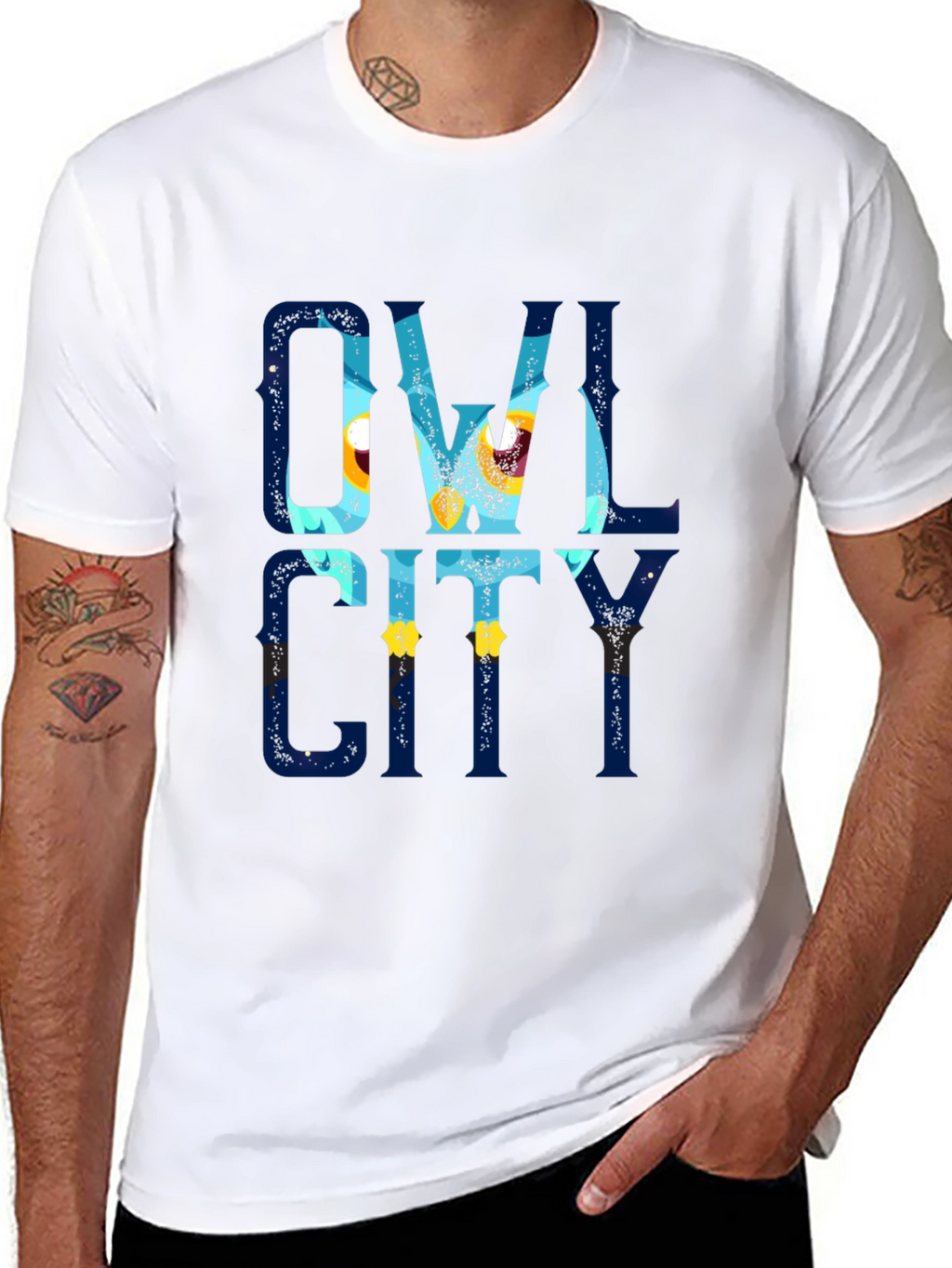 Owl City Graphic Print Black T-Shirt