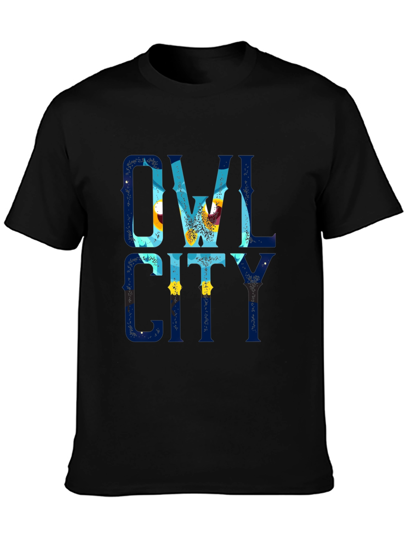 Owl City Graphic Print Black T-Shirt