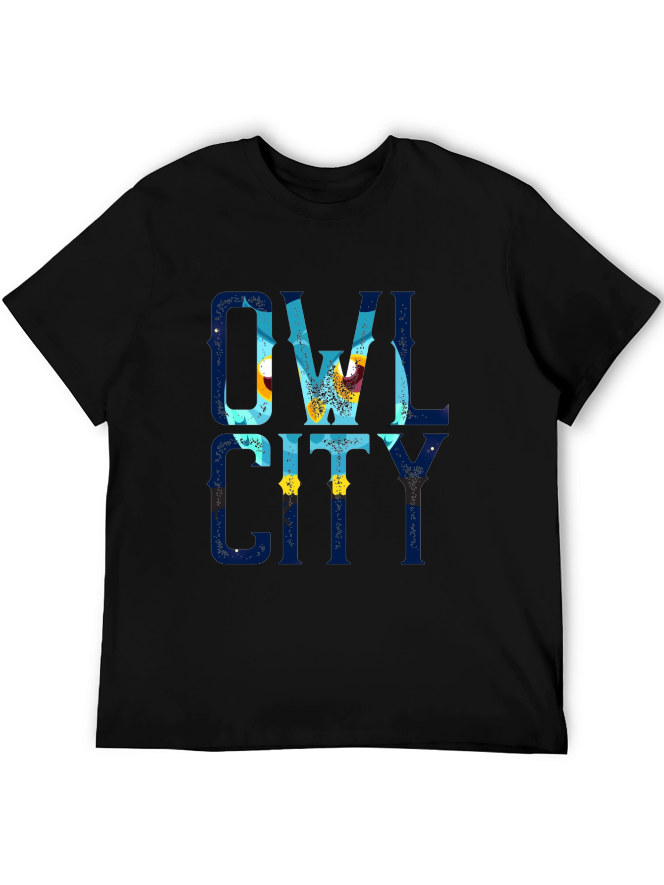 Owl City Graphic Print Black T-Shirt