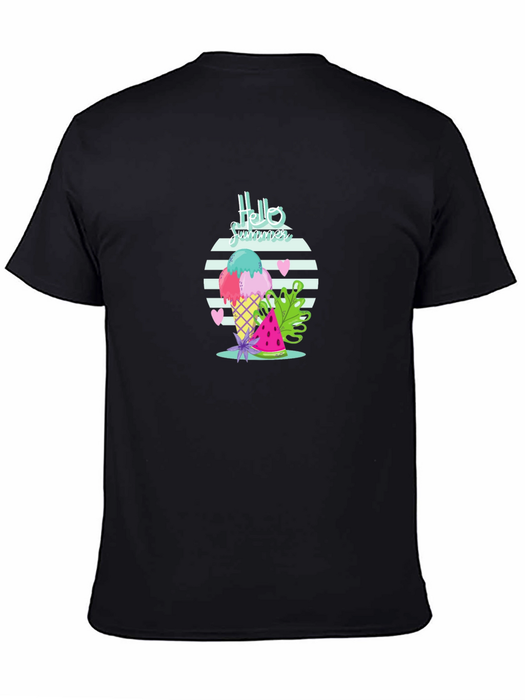 Hello Summer Ice Cream Black T-Shirt