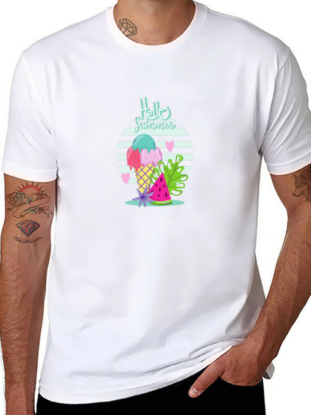 Hello Summer Ice Cream Black T-Shirt