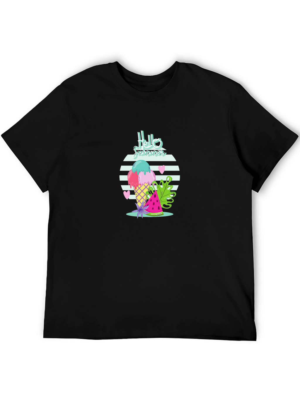 Hello Summer Ice Cream Black T-Shirt