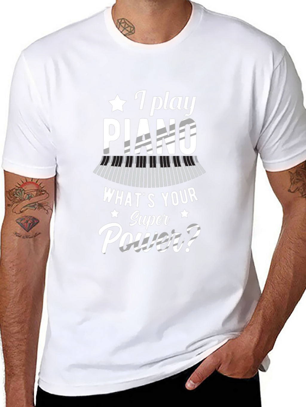 Piano Superpower Black Graphic T-Shirt