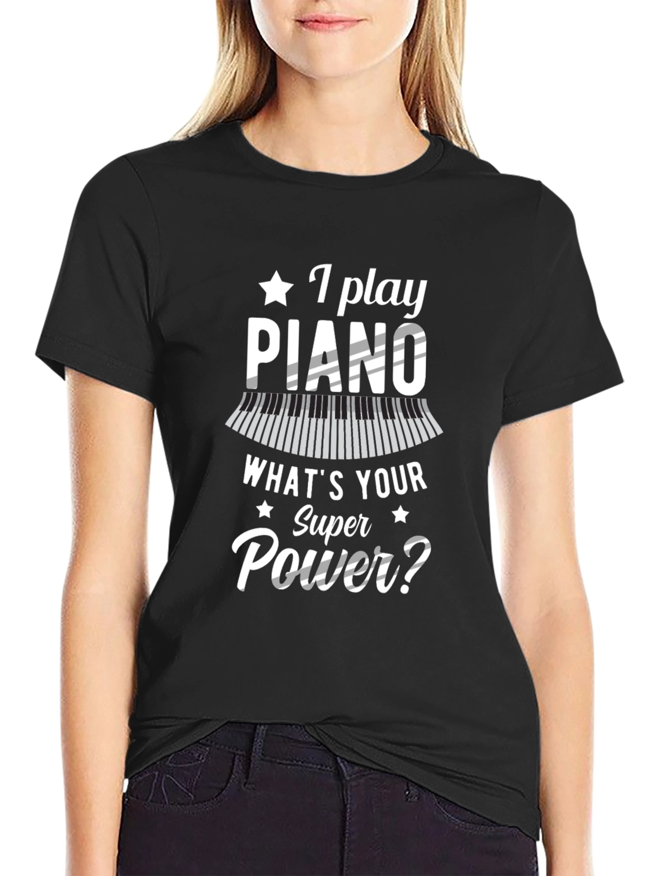 Piano Superpower Black Graphic T-Shirt