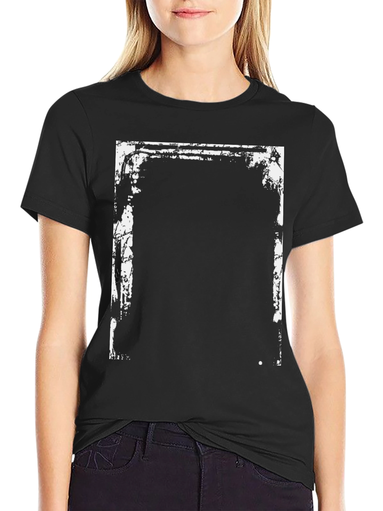 Edgy Graphic T-Shirt - Black with White Distressed Frame