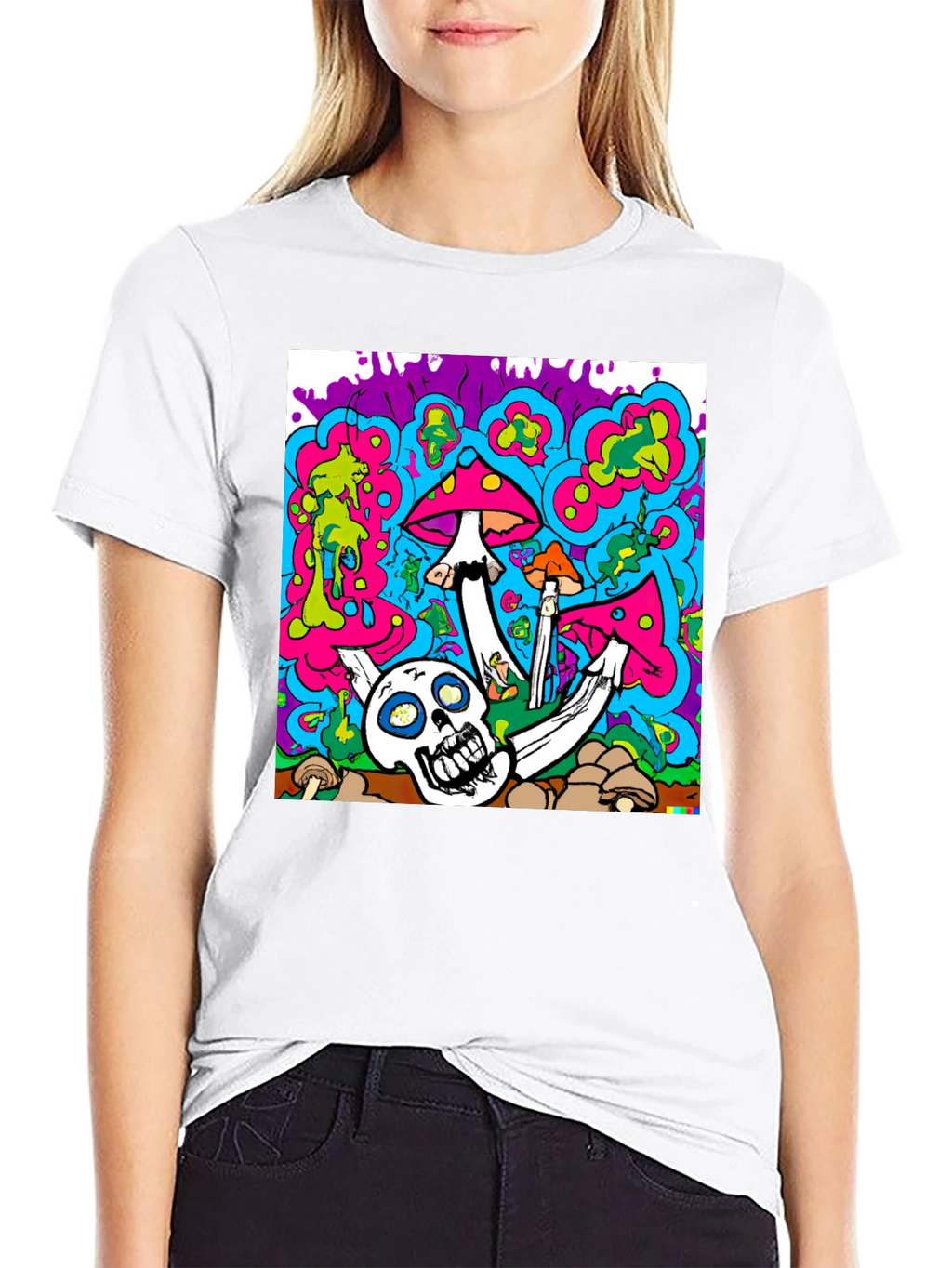 Psychedelic Skull & Mushroom Graphic T-Shirt