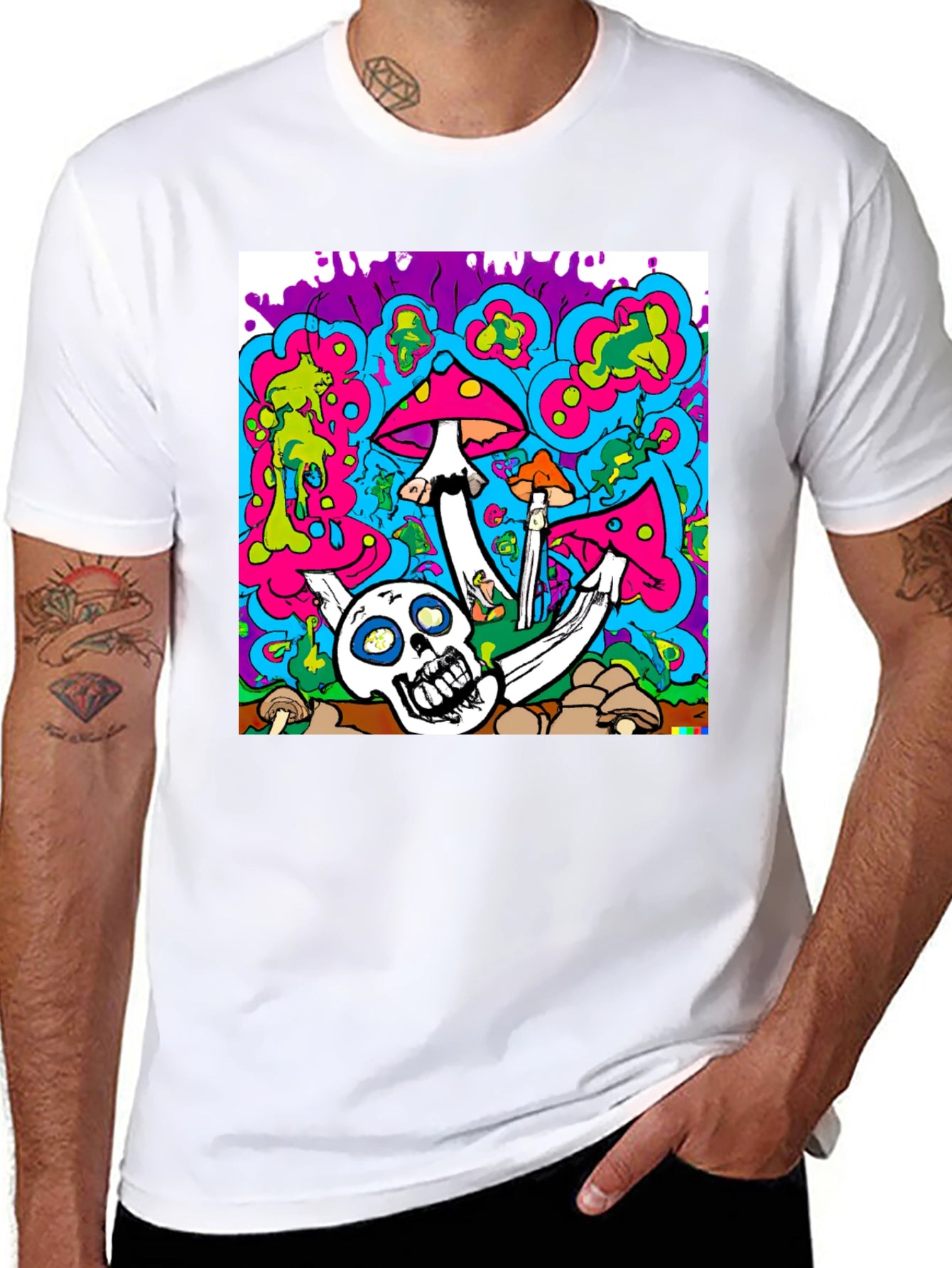 Psychedelic Skull & Mushroom Graphic T-Shirt