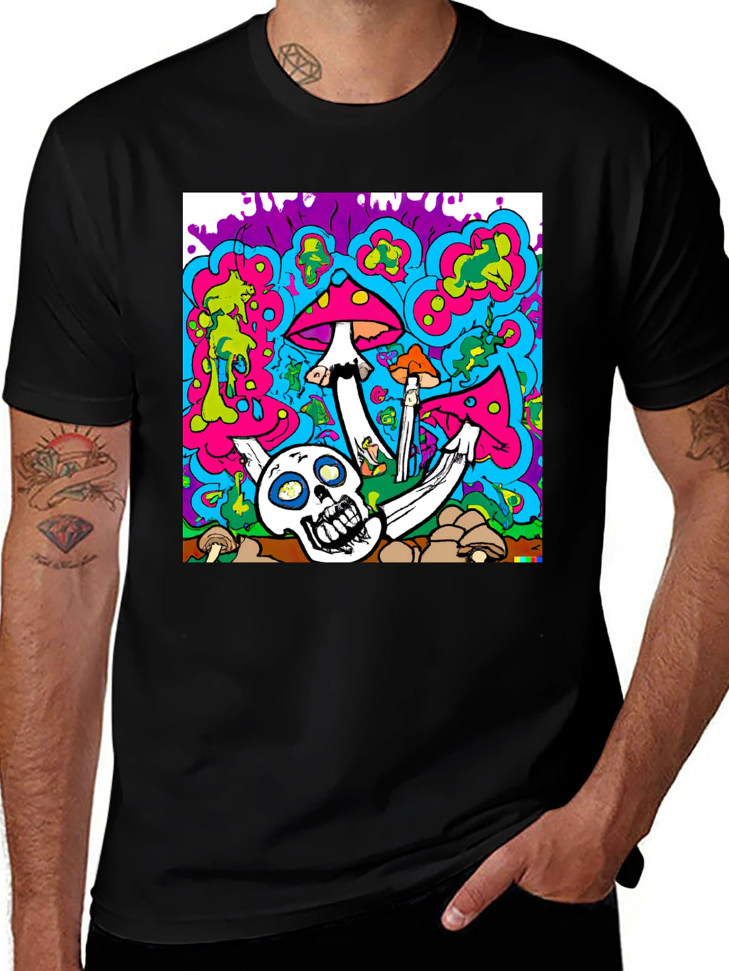 Psychedelic Skull & Mushroom Graphic T-Shirt