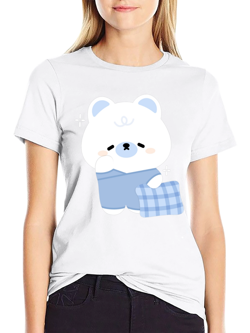 Cute Cartoon Bear Graphic Black T-Shirt