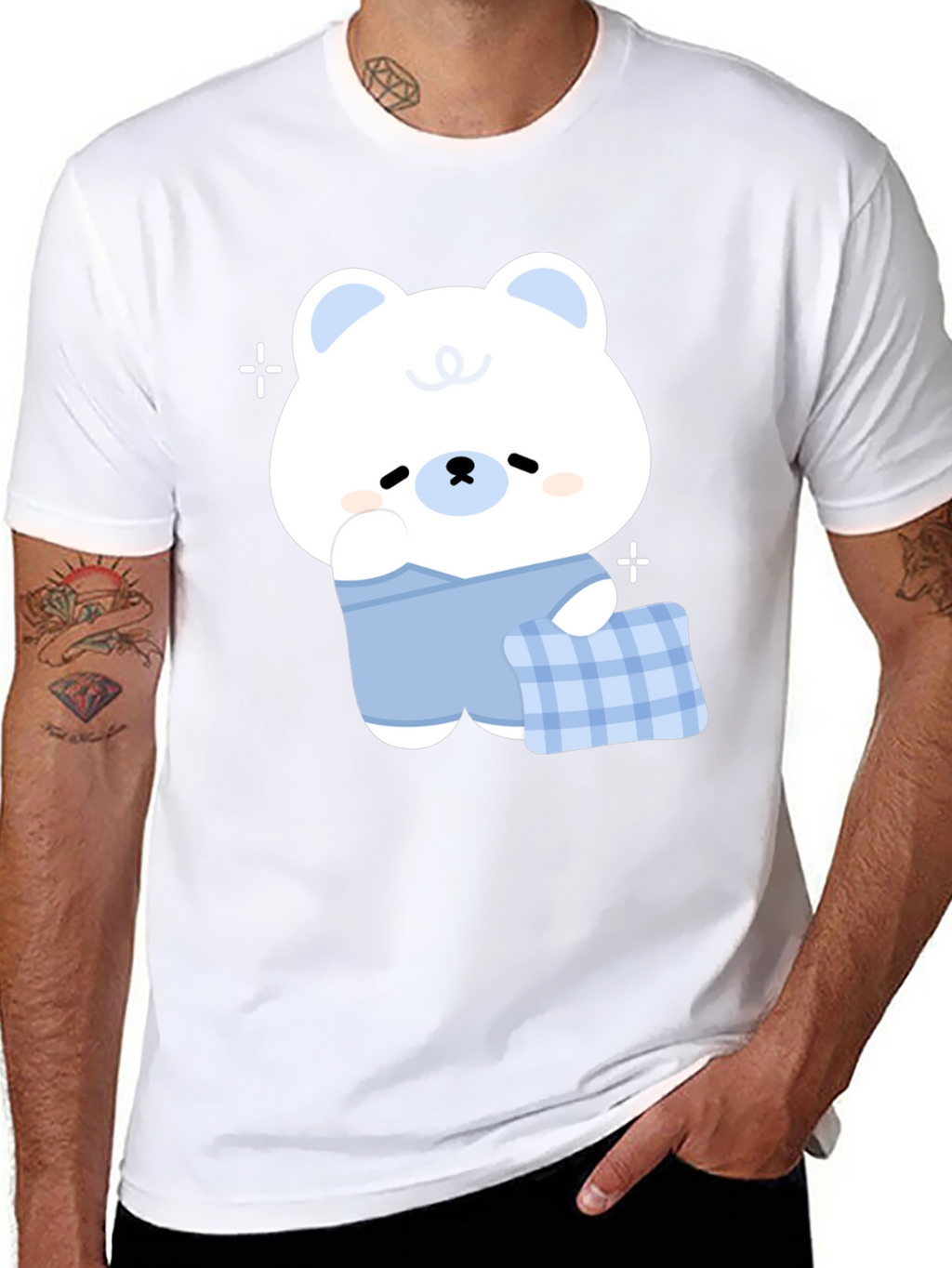 Cute Cartoon Bear Graphic Black T-Shirt