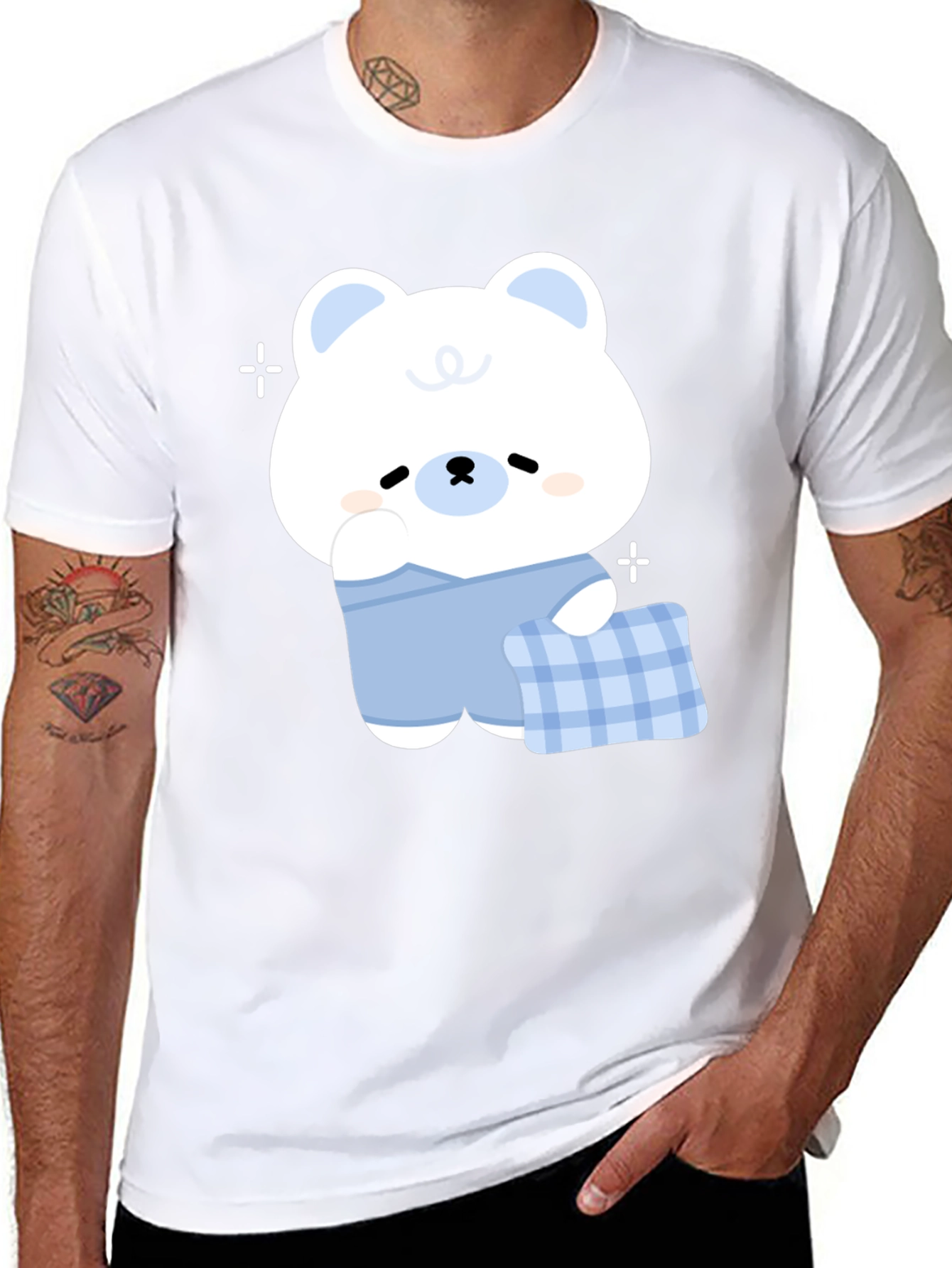 Cute Cartoon Bear Graphic Black T-Shirt