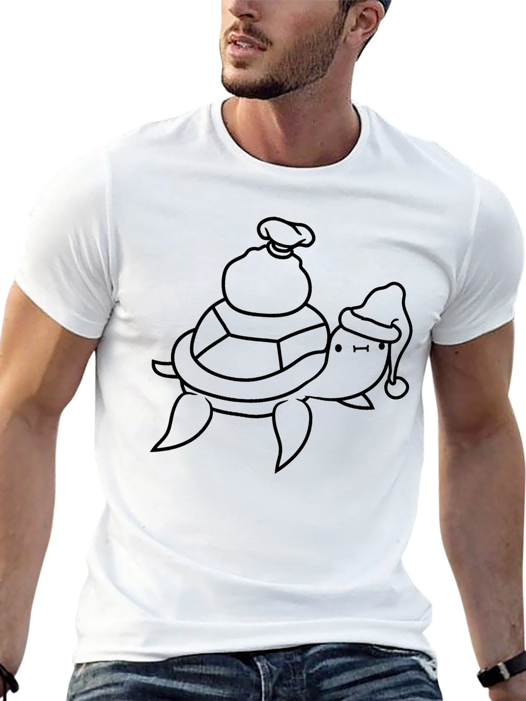 Turtle Santa Sack Black T-Shirt