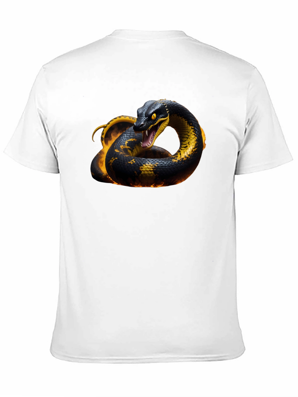 Black T-Shirt with Fiery Snake Design