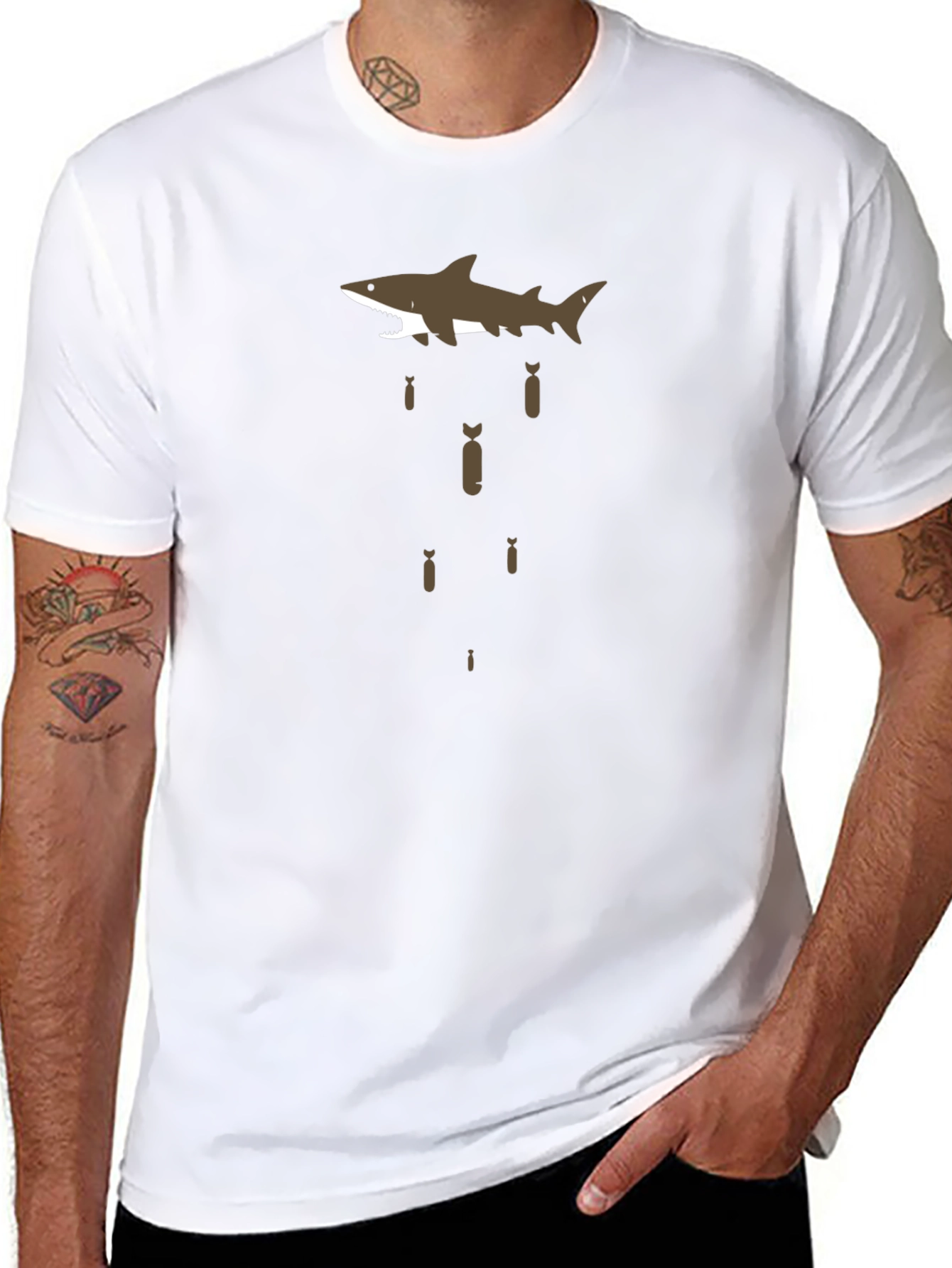 Shark Bombing Graphic Tee - Black Cotton T-Shirt