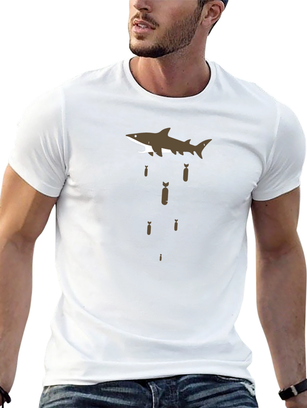 Shark Bombing Graphic Tee - Black Cotton T-Shirt