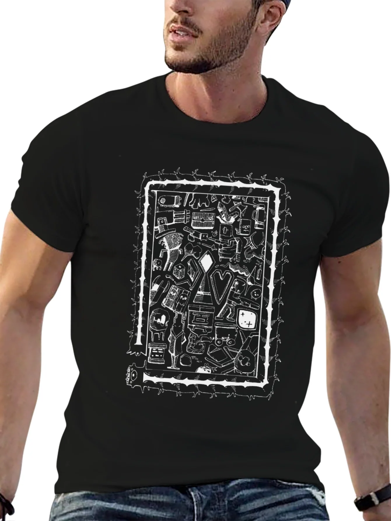 Abstract Print Black Crew Neck T-Shirt